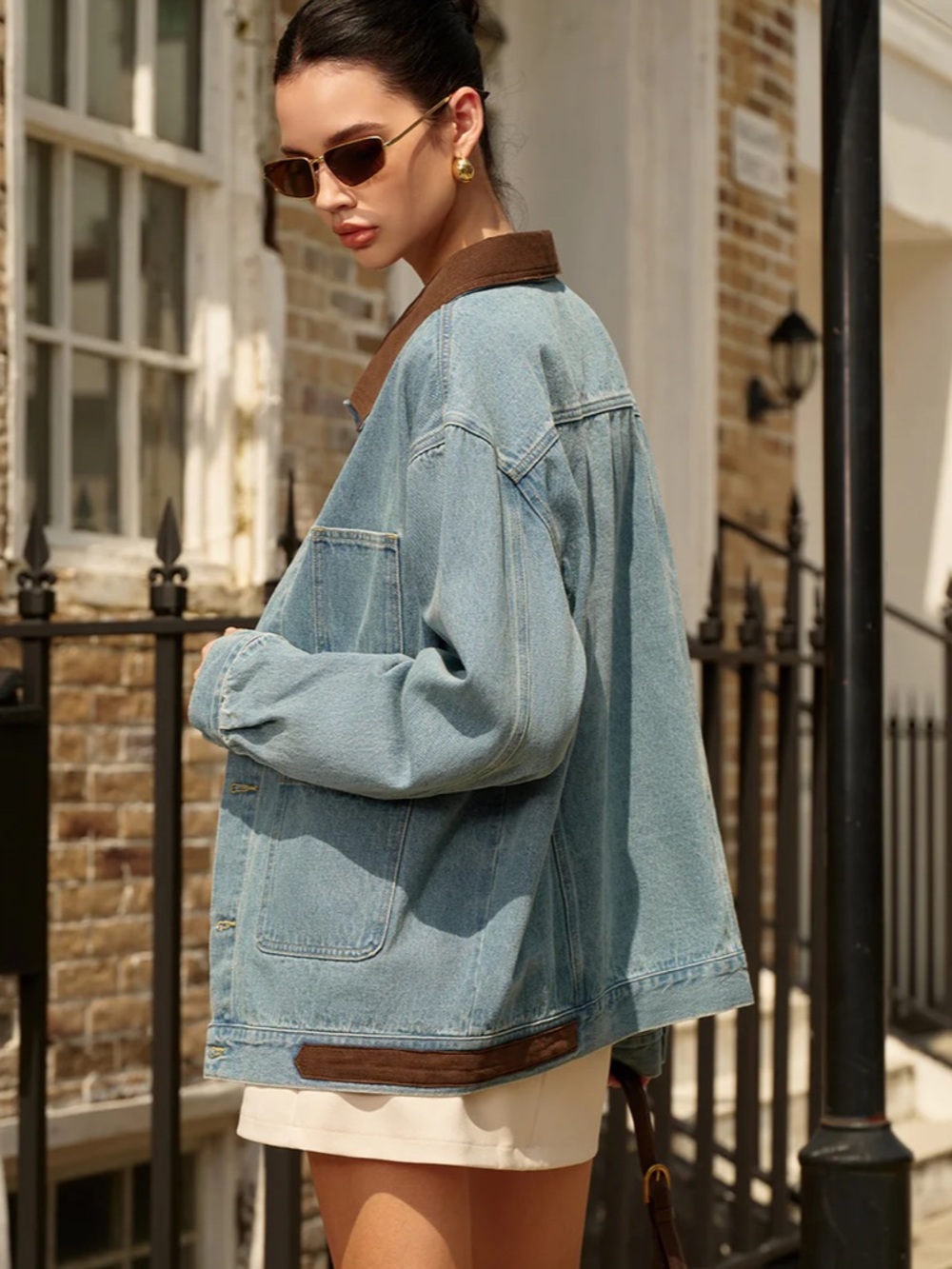 COMMENSE Contrast collar Versatile Denim Jacket Sz M New - Picture 3 of 3